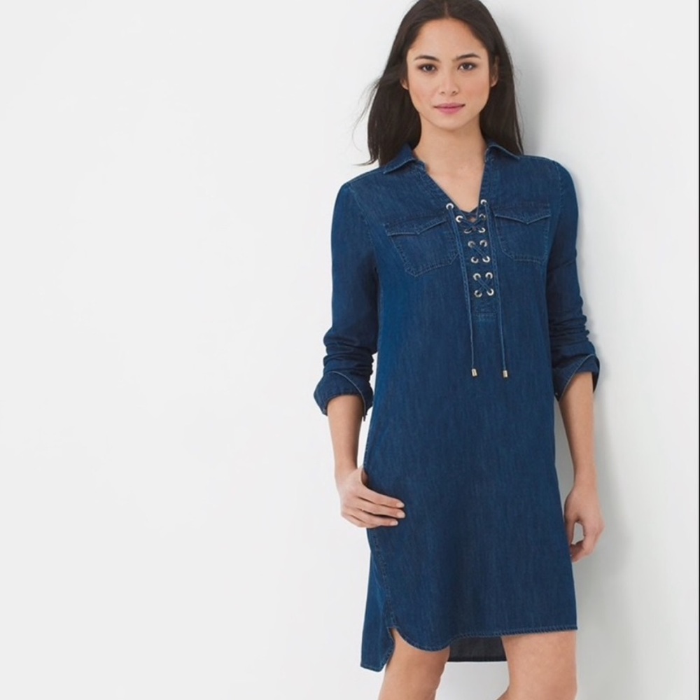 White House Black Market Lace-Up Denim Dress